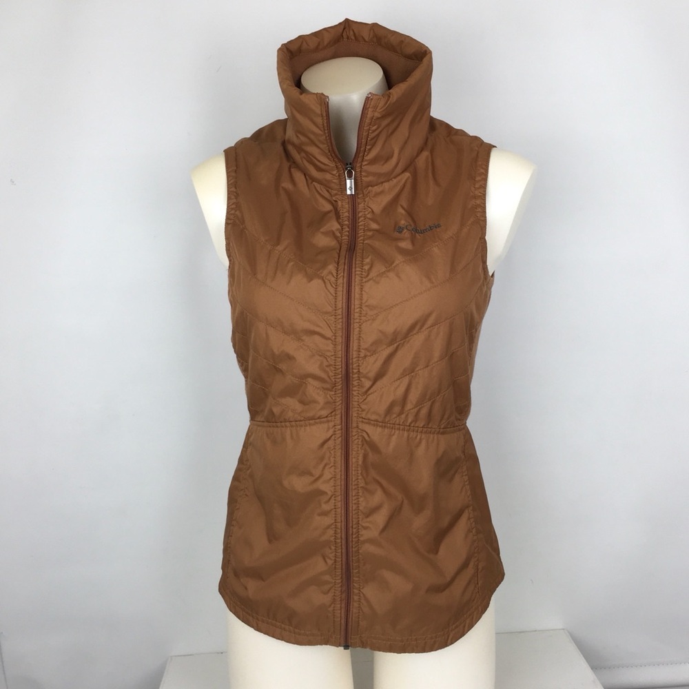 Columbia Women’s Full Zip Mock Neck Vest Brown Quilted Size Small Outdoor Hiking
